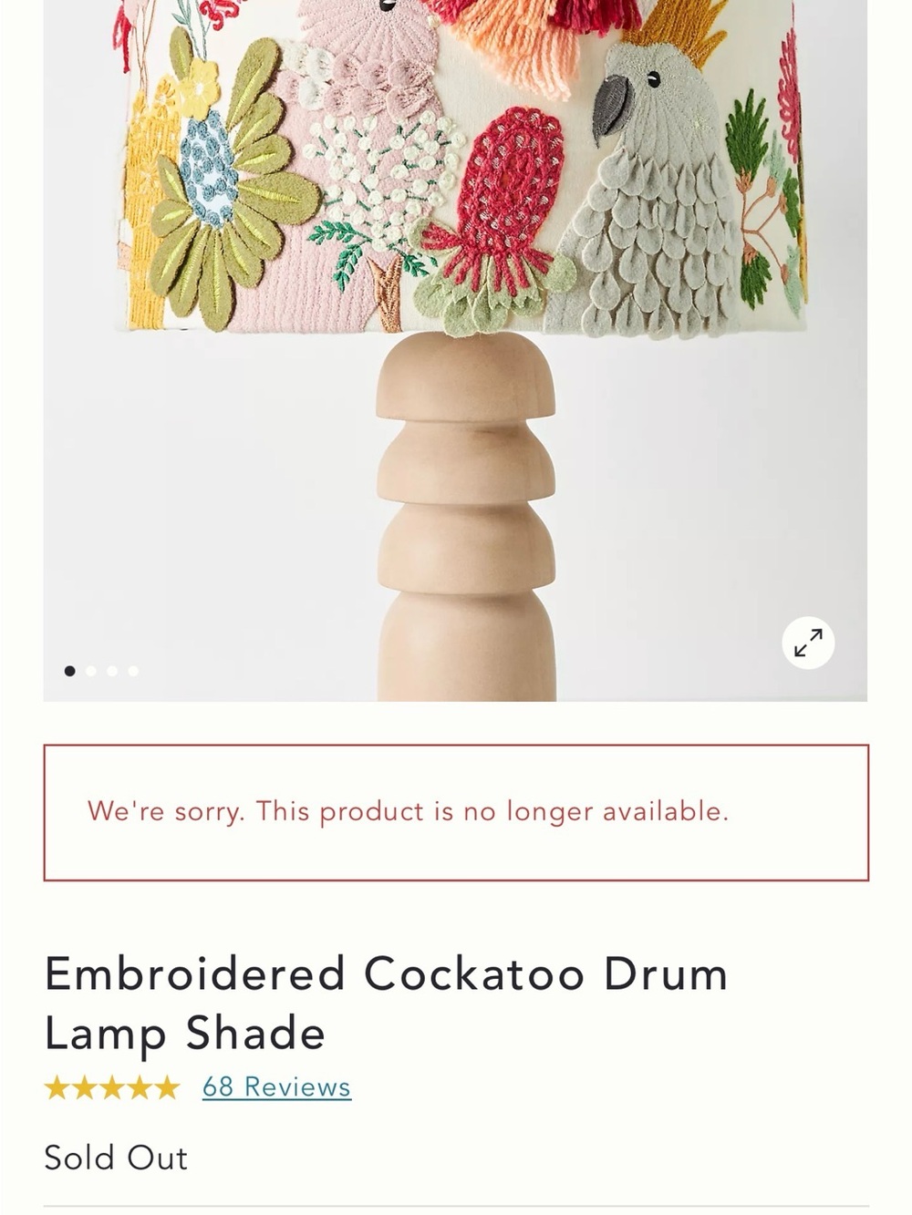 Embroidered Cockatoo Drum Lamp Shade ‼️SOLD OUT ONLINE‼️ - Picture 6 of 6